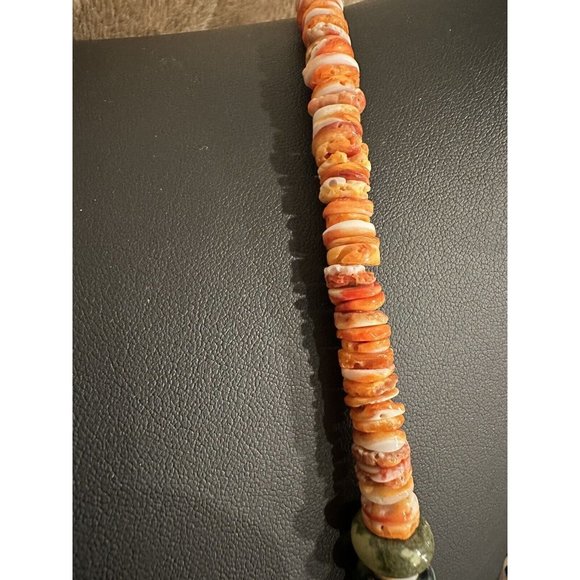 Sterling Silver Turquoise Spiny Oyster Beaded Disc Statement Necklace 20” - Picture 4 of 9